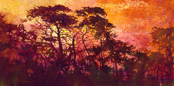 "Sundown at Cypress Point" 15x30 Acrylic On Canvas By Simon Bull